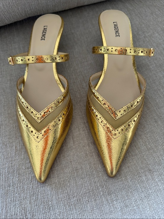 L'AGENCE Shoes - L'AGENCE Metallic Gold Pointed Kitten Heel